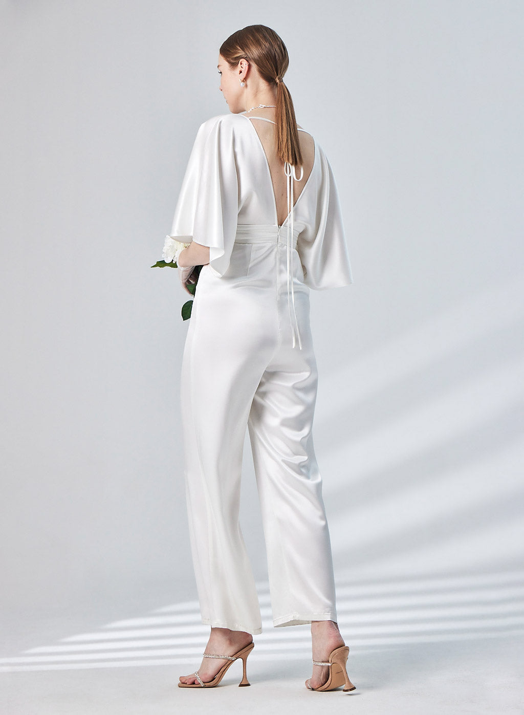 Flutter Sleeve Deep V-neck Satin Jumpsuit image 1