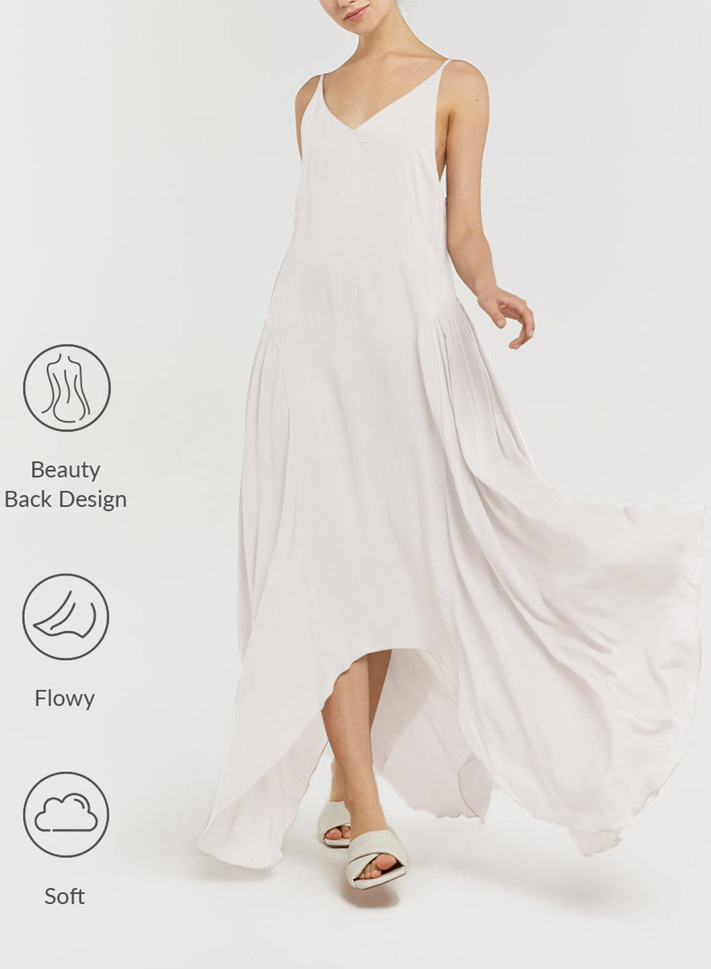 Asymmetric Backless Strap Dress - Pearl White, S image