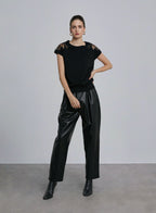 Lace Detail Back Keyhole Top - Black, S image