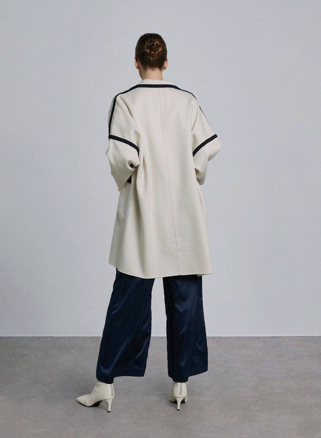 Contrast Trim Notch Lapel Wool Coat image 1