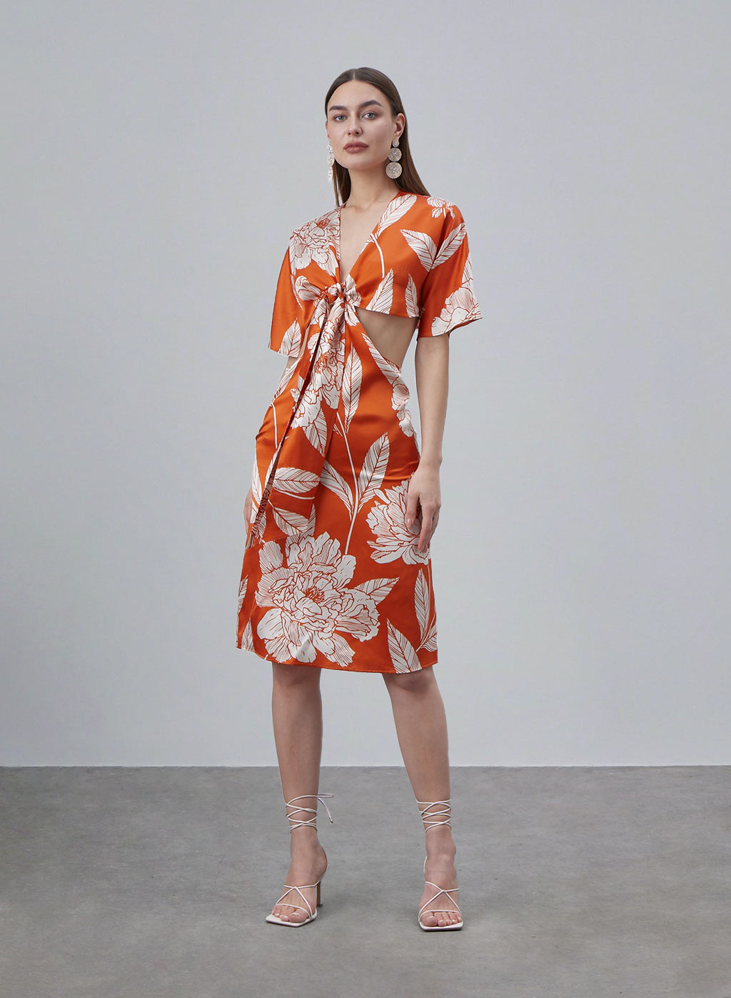 Printed Tie Front Silk Dress image 0