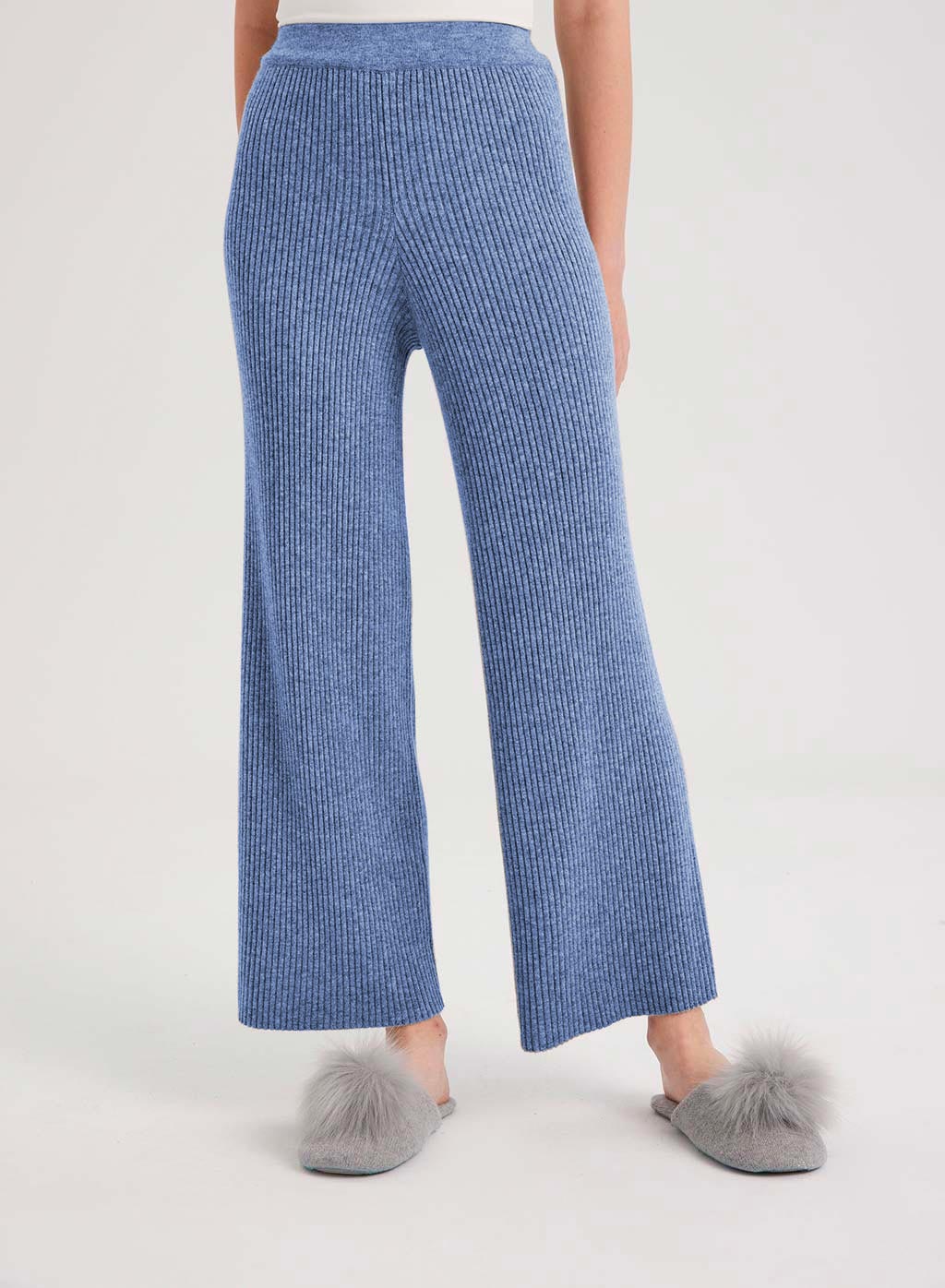 Cashmere Rib-Knit Leisure Bottoms - Cornflower Blue, XL image