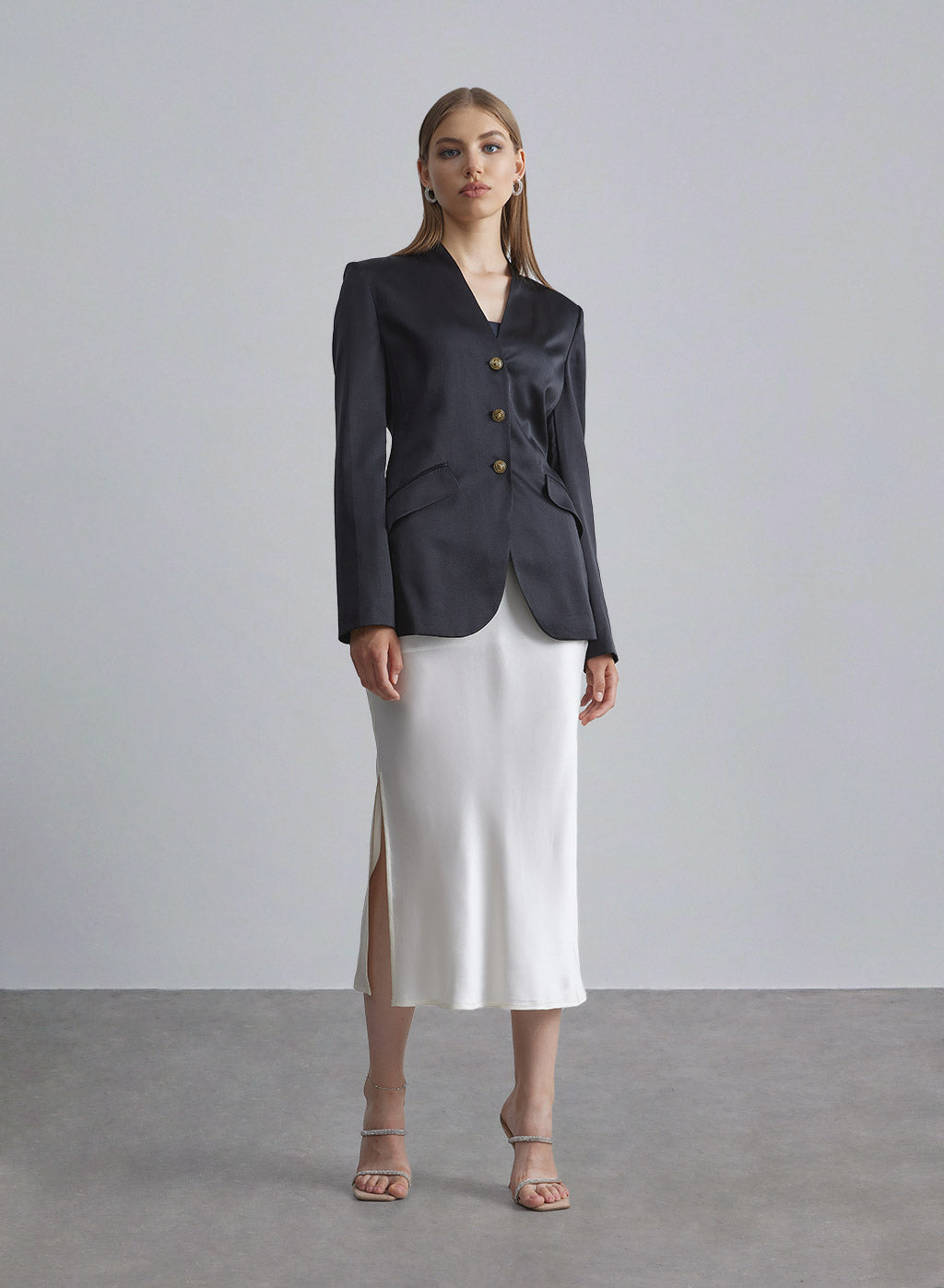 Three-buttoned Silk Redingote Coat - Midnight Black, XS image