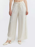 Satin Effect Drawstring Waist Pants - Cream, S image