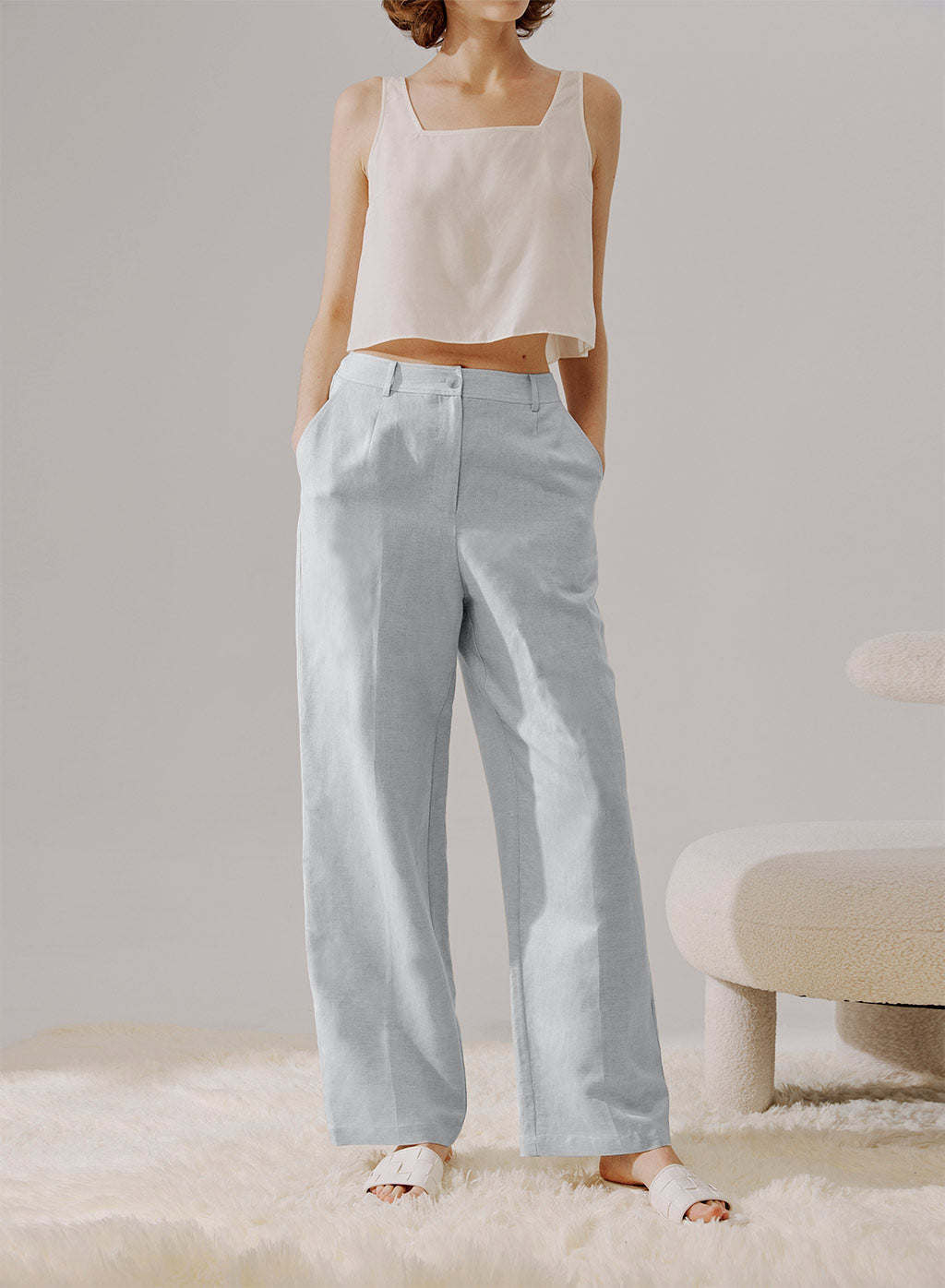 Wide-Cut Linen Pants - Link Water, L image