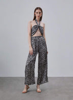 Printed Halter Neck Cut-out Silk Jumpsuit image 0