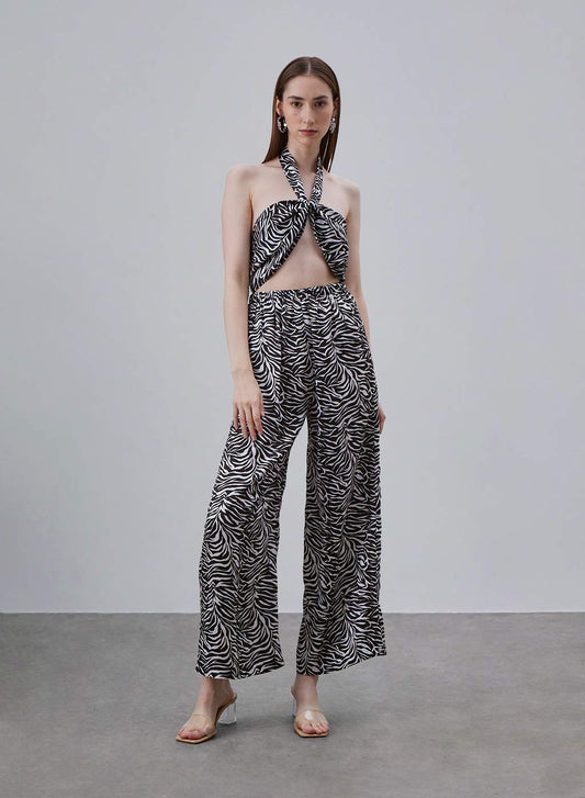 Printed Halter Neck Cut-out Silk Jumpsuit image 0