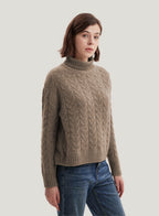 Roll-Neck Cable-Knit Wool-Cashmere Sweater - Pale Taupe, M image