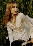 Uneven Hollow-out Silk Blouse - Ivory, XS image