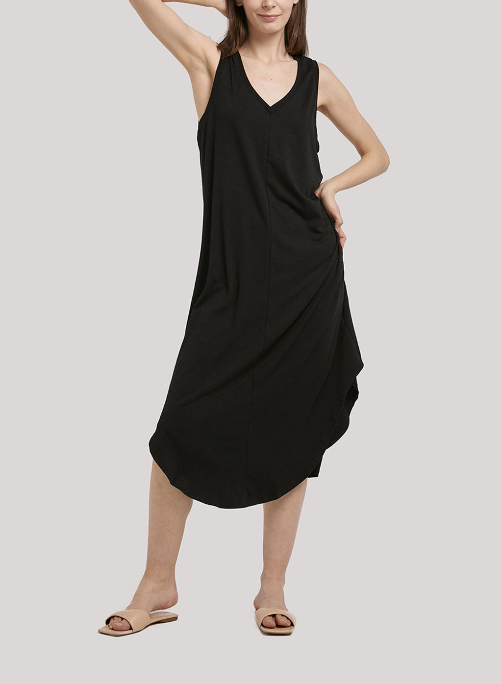 Curved Hem Tank Dress - Black, XL image