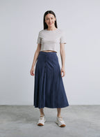 Button Front Slit Skirt - Midnight Blue, S image