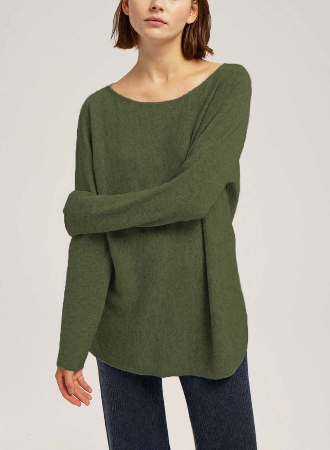Boatneck Pure Wool Sweater - Olive, M image