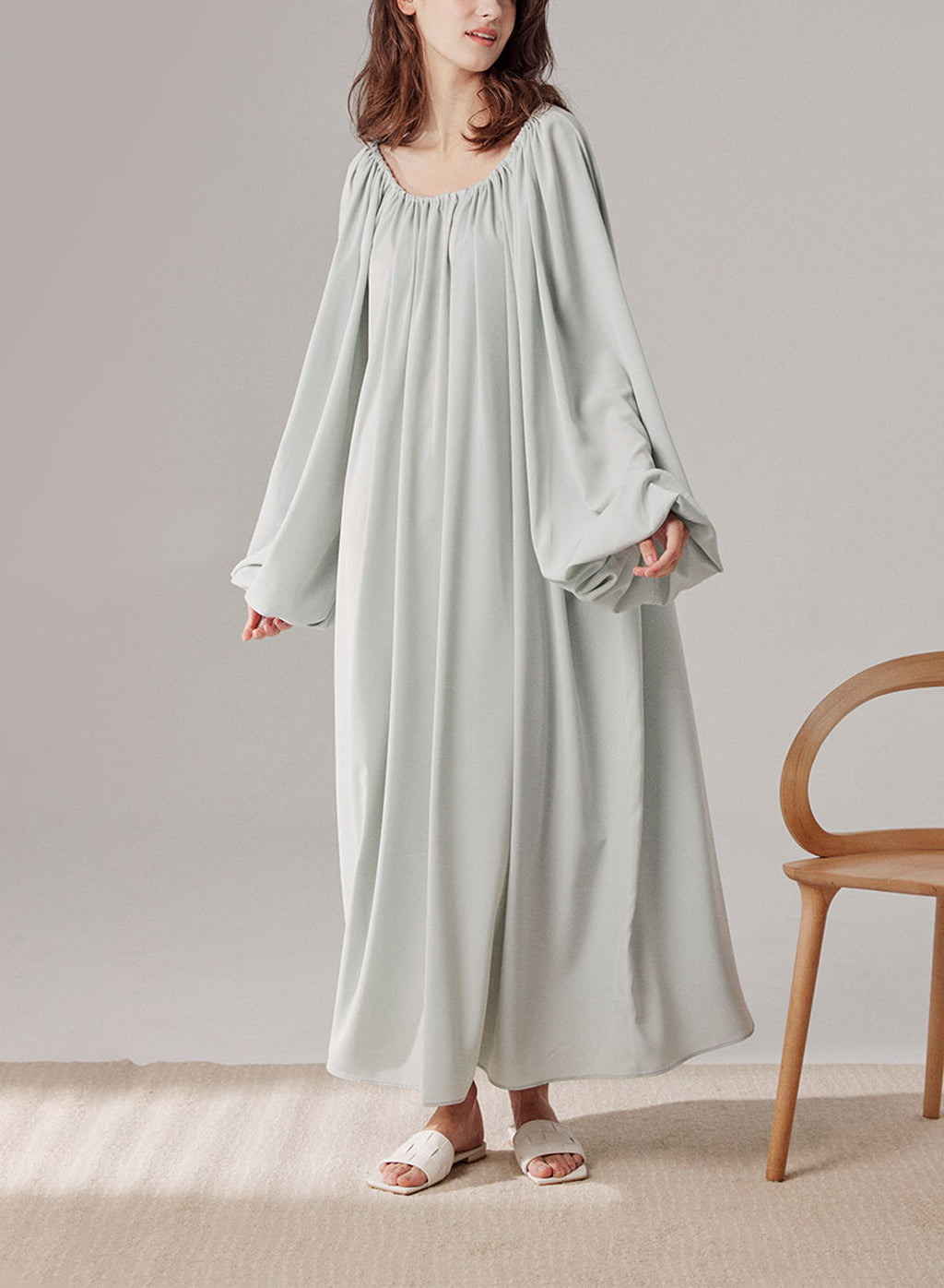 Ballon Sleeves Midi Dress - Porcelain, L image