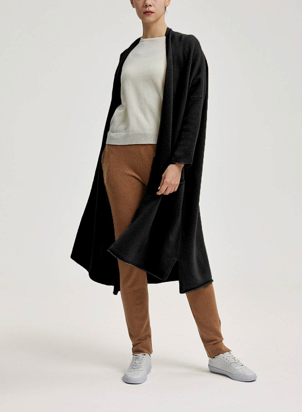 Slouchy Wool-Cashmere Long Cardigan - Black, L image