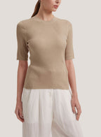 Crew-Neck Silk Cashmere T-Shirt - Oatmeal, M image