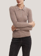 Pure Worsted Cashmere Polo Sweater - Tortilla, M image