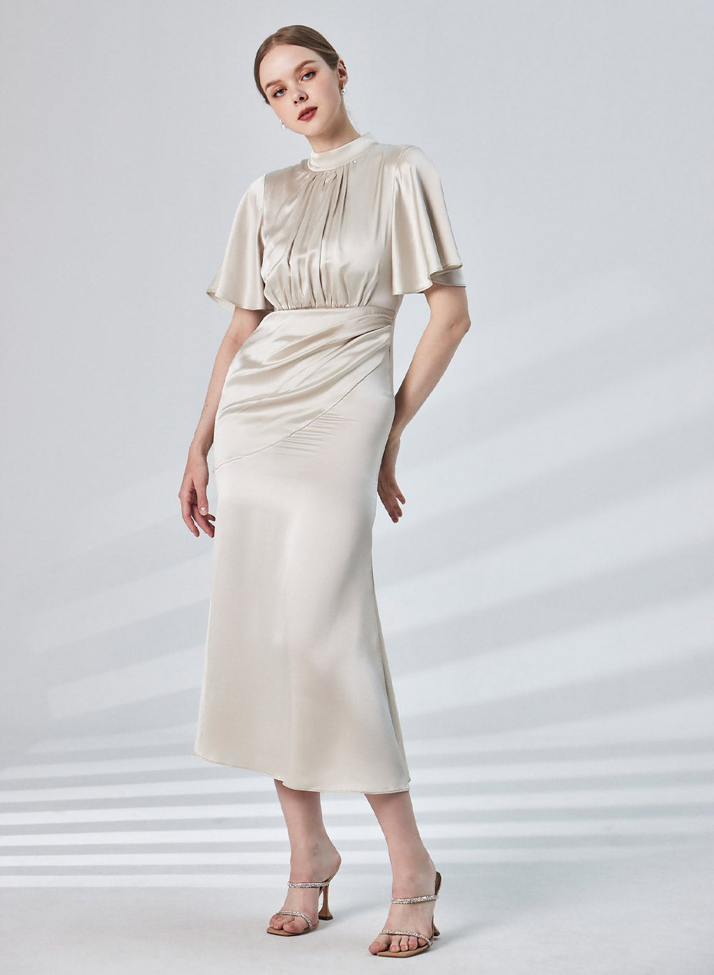 Butterfly Sleeve Silk Midi Dress image 0