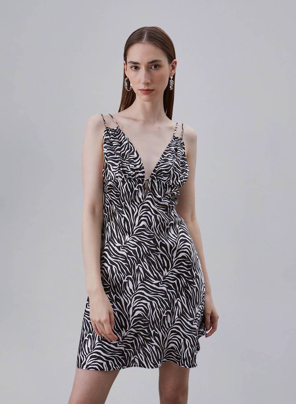 Printed Double Straps Silk Dress image 1