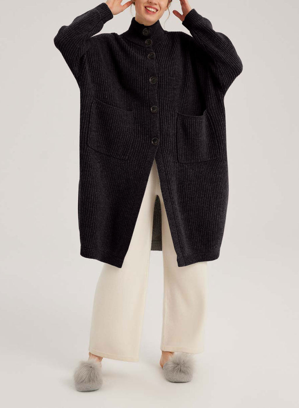 Box-Cut Camel Hair Cardi - Black, S image
