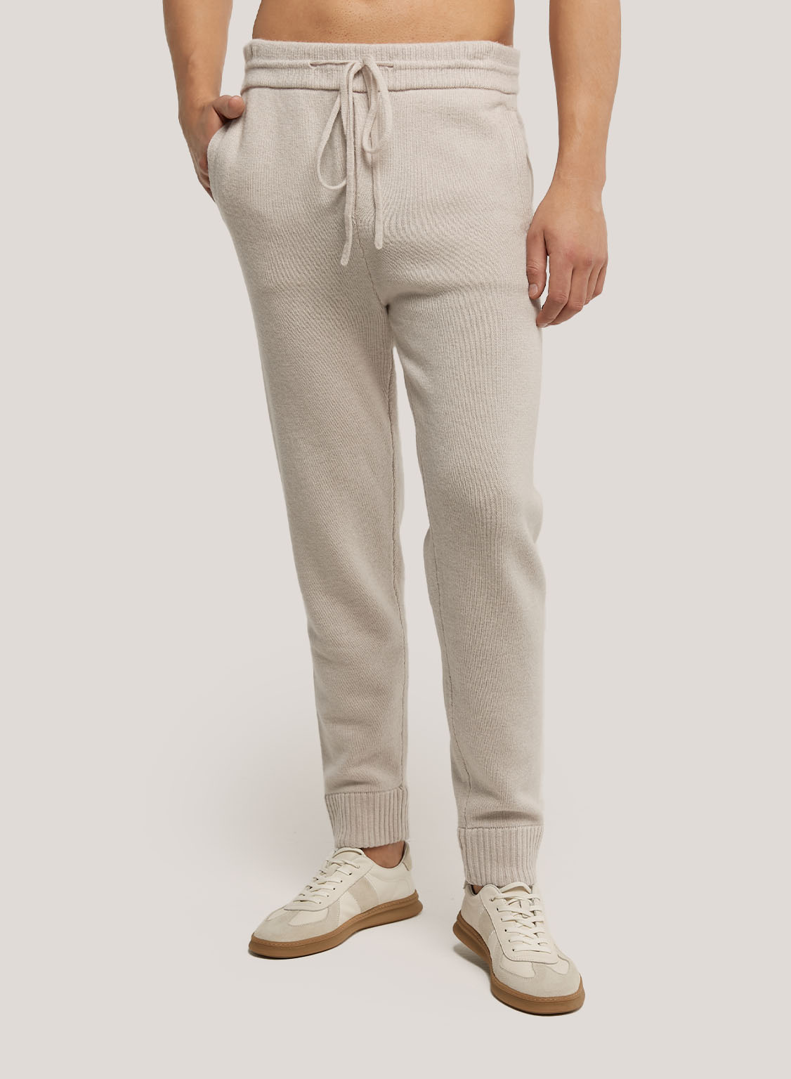 Tapered-Leg Drawstring Pure Wool Jogger - Oatmeal, XS image