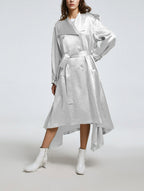 Double-breasted Pure Acetate Tent Coat - White, S image