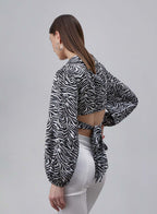 Printed Cross Straps Silk Cropped Top image 3