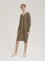 Loose V-Neck Pure Wool Dress - Tortilla, M image