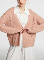 Deep V-neck Buttoned Cardigan - Pink, M image