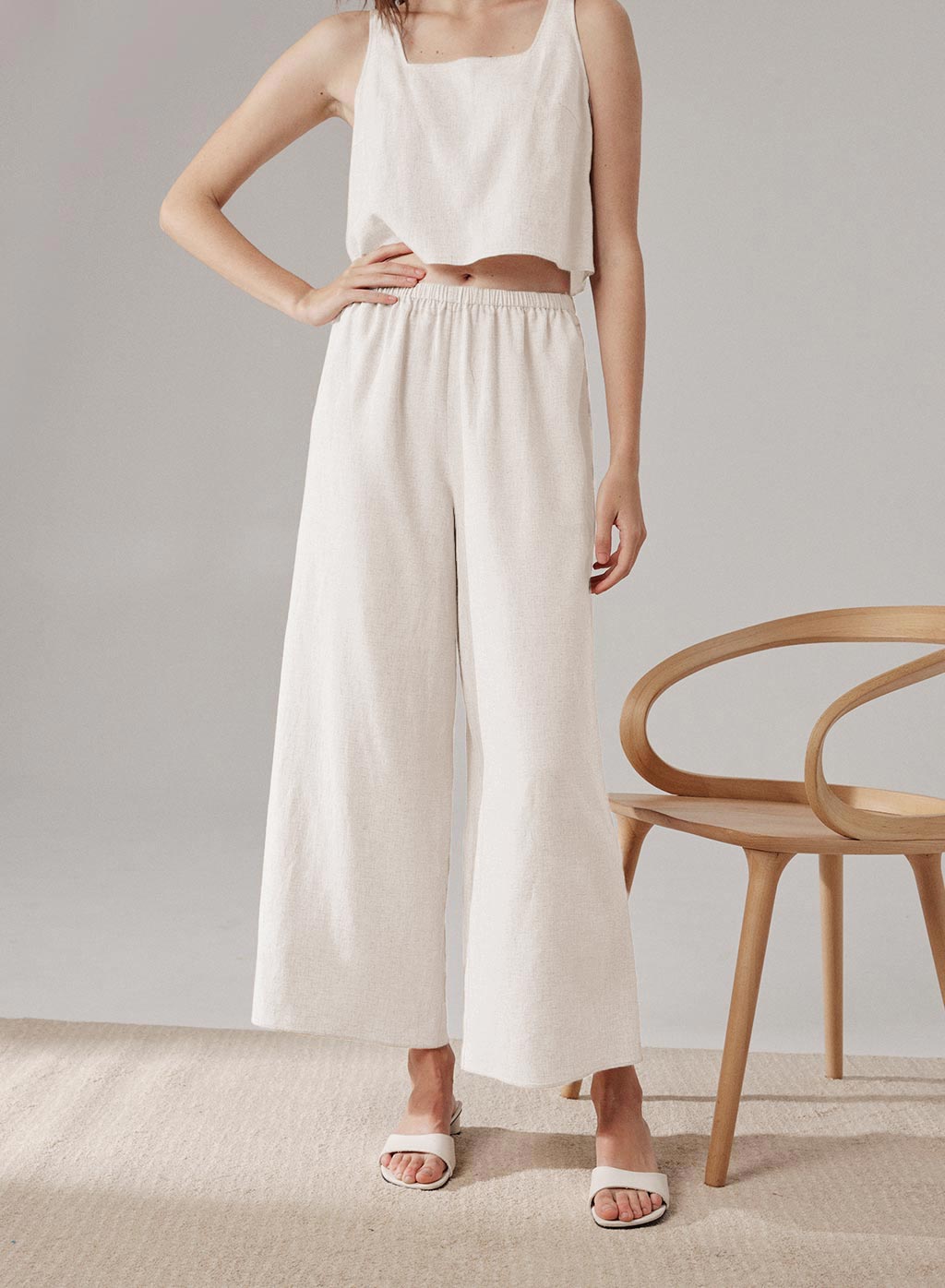 Linen Elasticated pants - White, S image