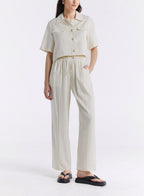 Linen Blend Shirt &amp; Pants Set - White, L image