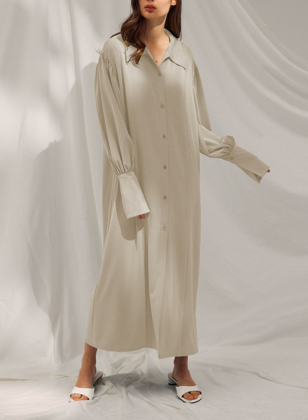 Drape Shirt Robe - Gray White, M image