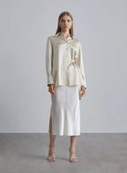 One-side Tunic Silk Blouse - Beige, XS image