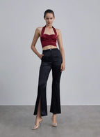 Front Slit Silk Bell-bottomed Pants image 0