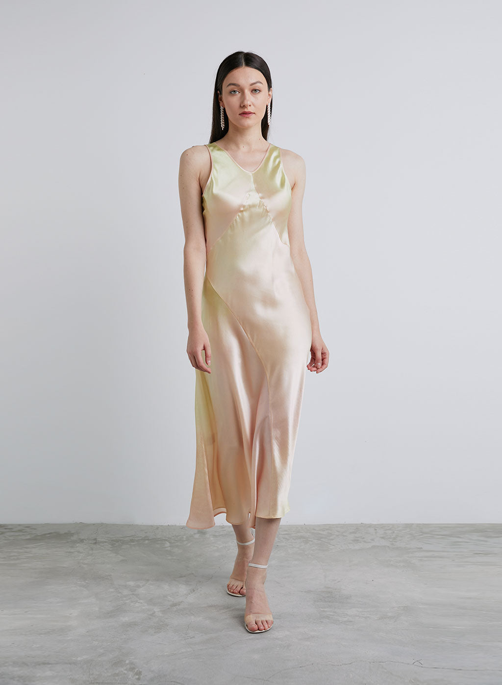 Sleeveless V-shaped Crewneck Silk Midi Dress image 0