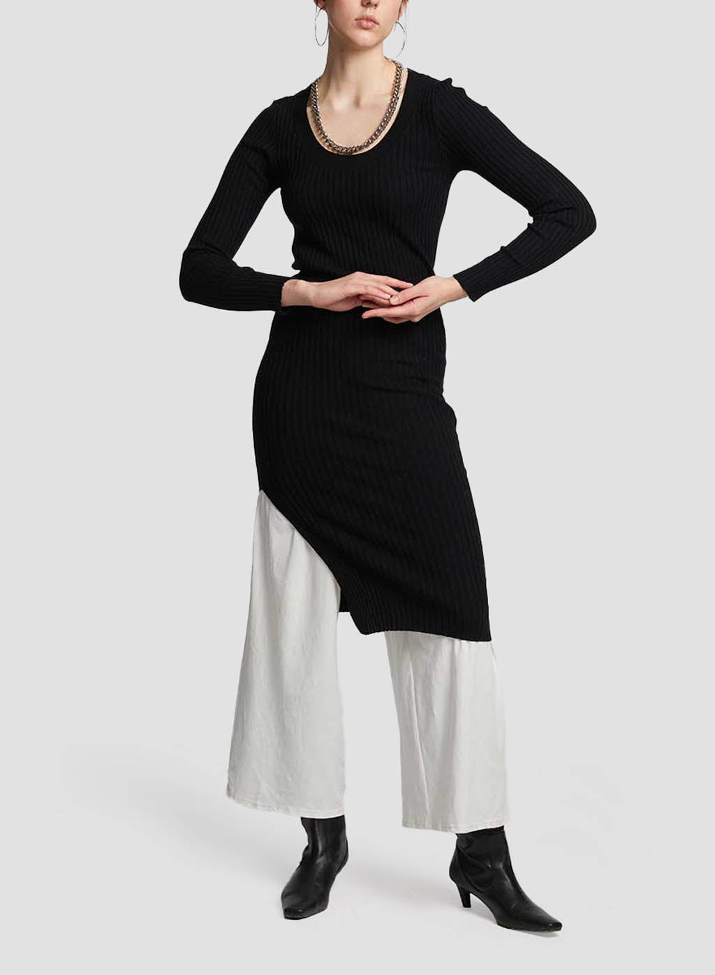Slim-fit Sweater Dress - Black, L image