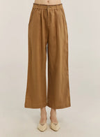 100% Linen Contrast Line Wide-Leg Pants - Peanut Butter, XL image