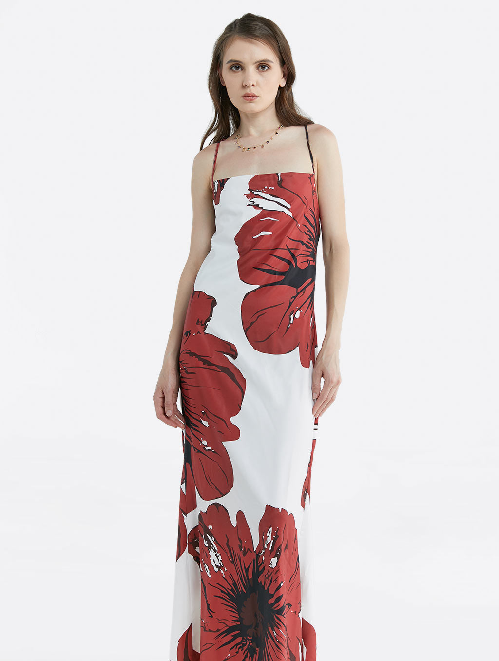 Printed Low Back Slip Dress - DarkRed, S image