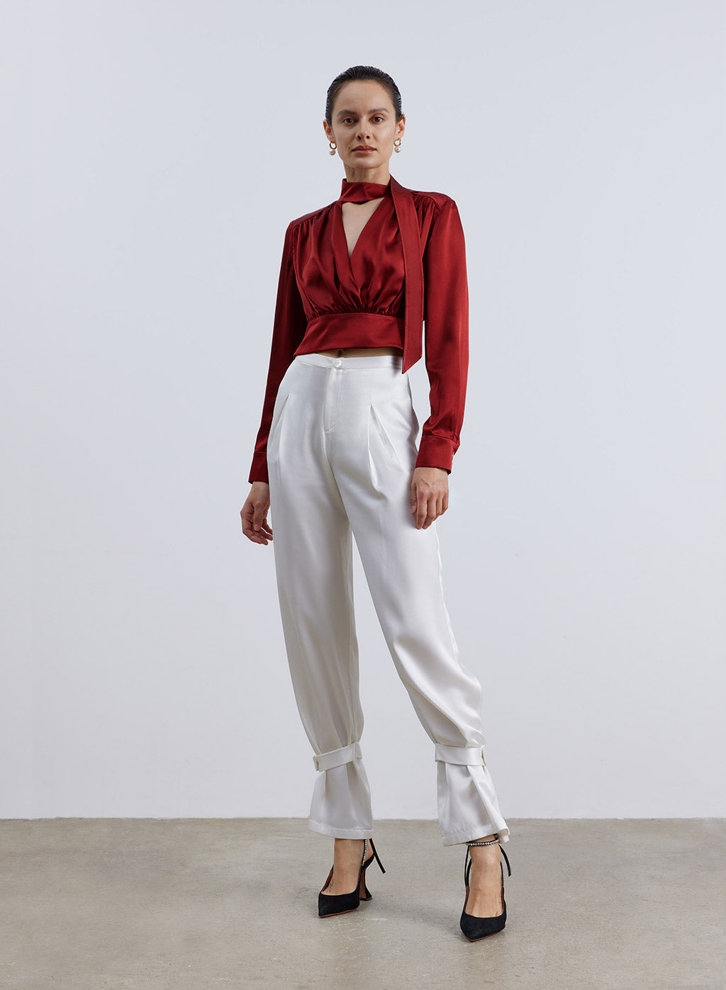 Leg Strap Satin Pants - Pearl White, XS image