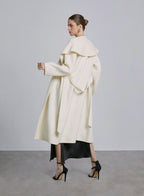 Knitted Collar Belted Long Wool Coat image 1