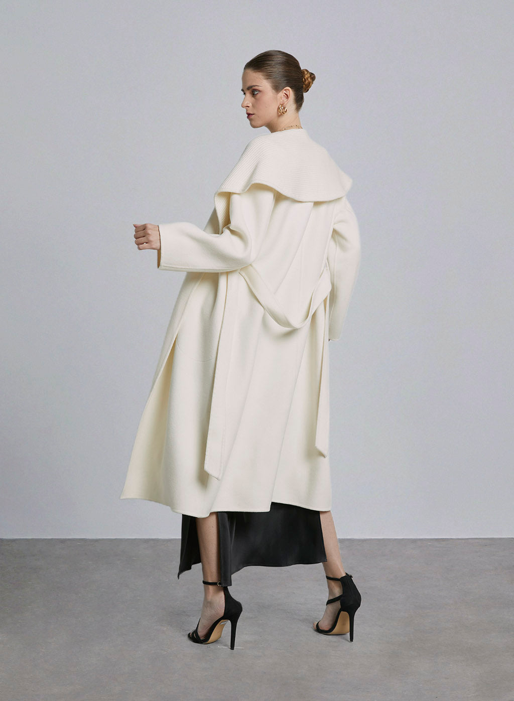 Knitted Collar Belted Long Wool Coat image 1