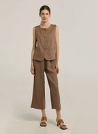 100% Linen Cropped Straight Pants image 1