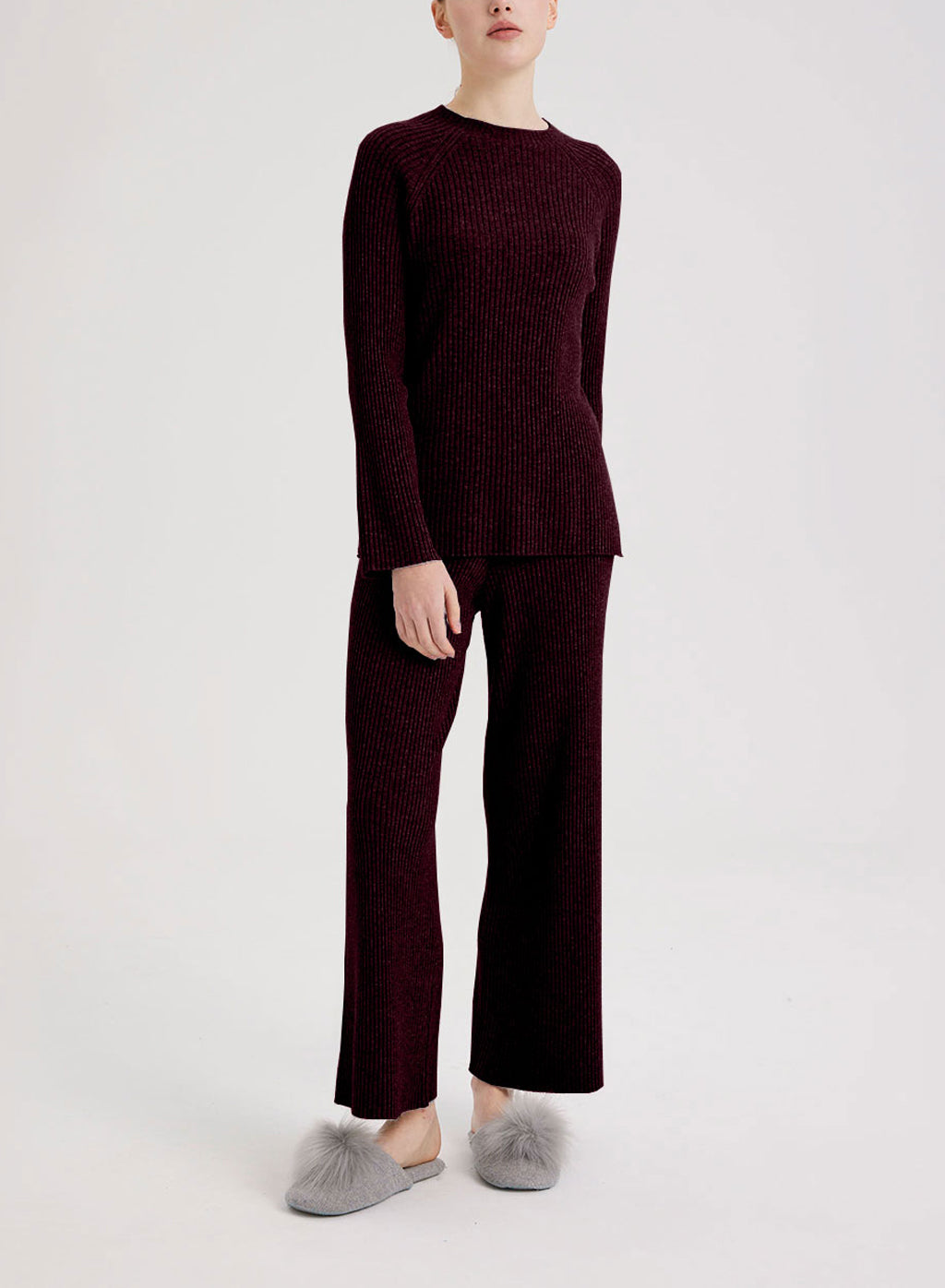 Camel Hair Leisure Rib-Knit Set - Deep Coffee, M image