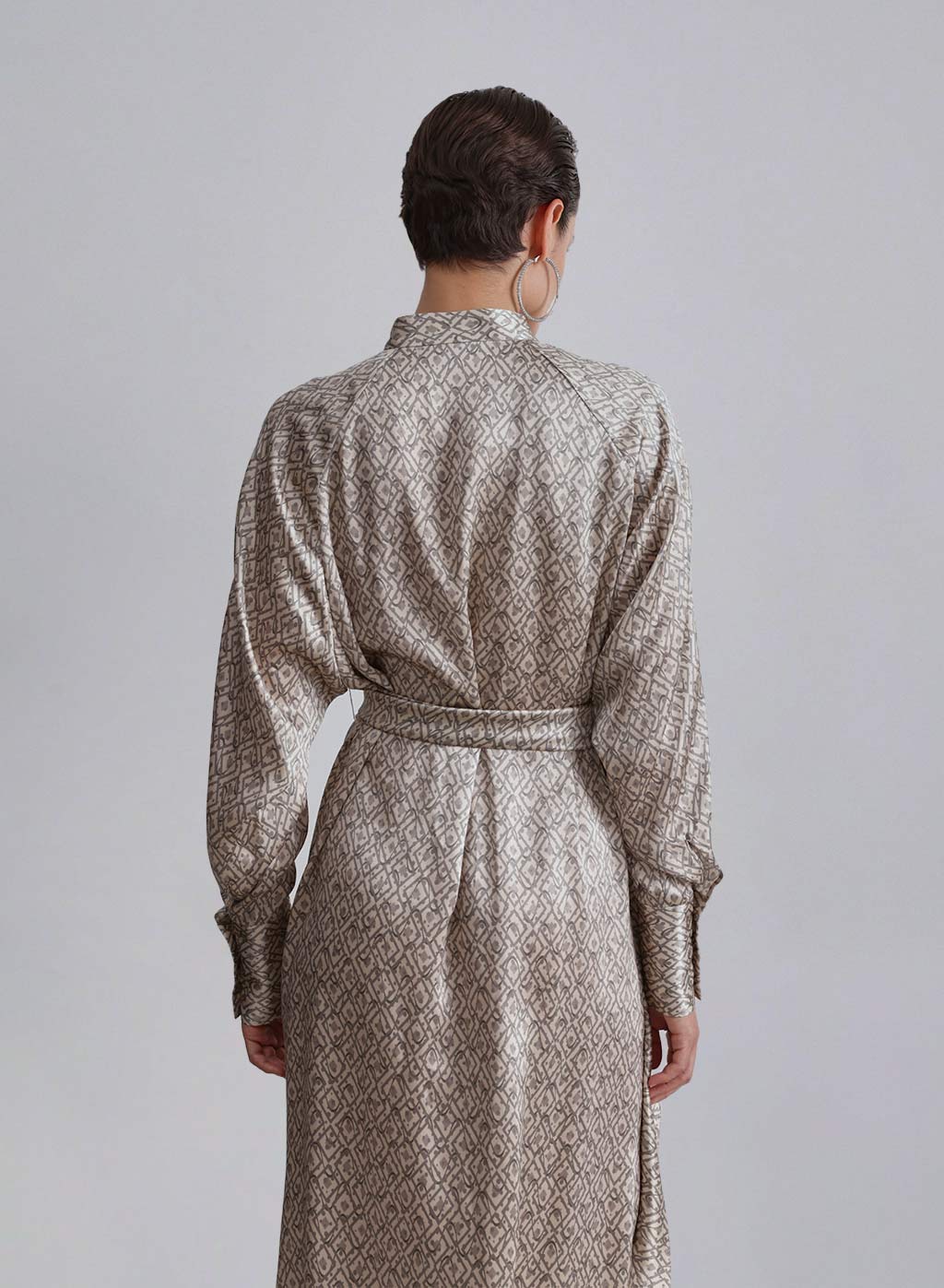 Batwing Sleeves Silk Shirt Dress image 1