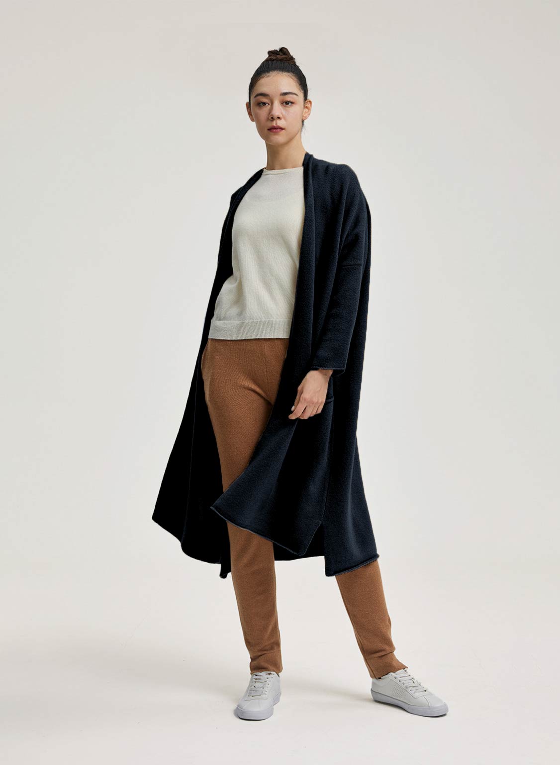 Slouchy Pure Yak Wool Long Cardigan - Navy, XS image
