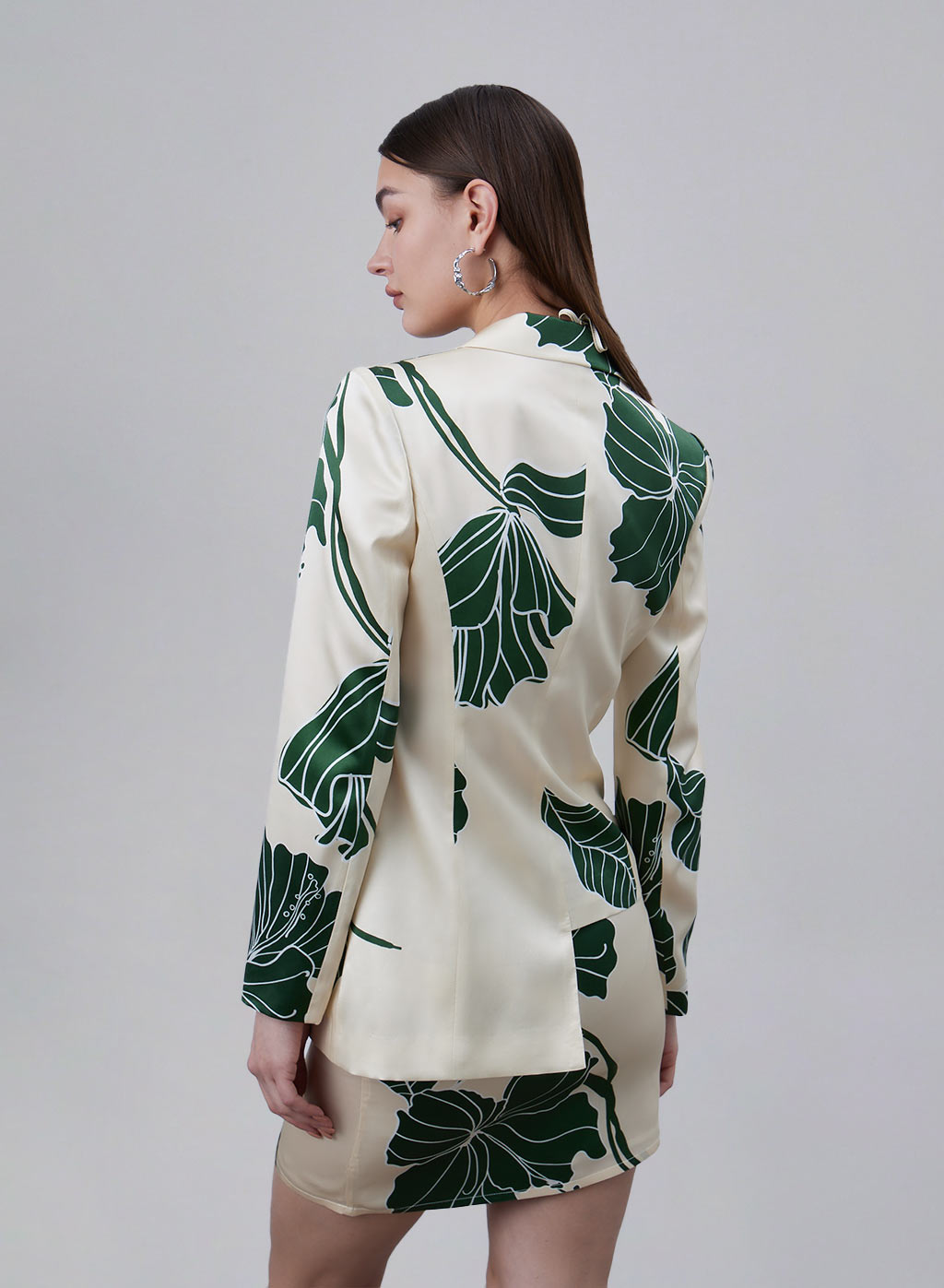Printed Asymmetric Hem Silk Blazer image 1