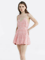 Floral V-neck Lace-up Flounce Romper - MistyRose, XL image