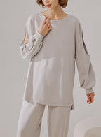 Cut Out Sleeve Sweatshirt - LightSlateGray, L image