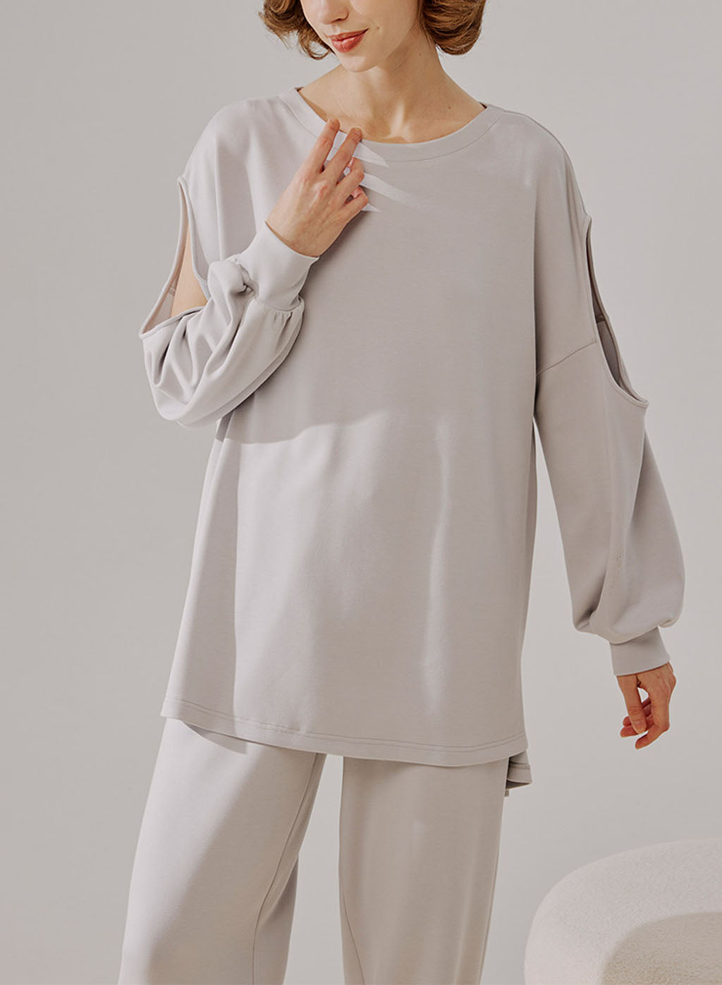 Cut Out Sleeve Sweatshirt - LightSlateGray, L image