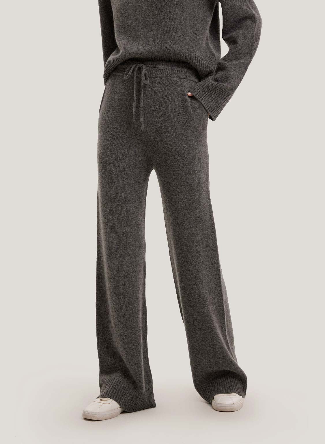 Wide-Leg Wool-Cashmere Knitted Pants - Smoke, S image