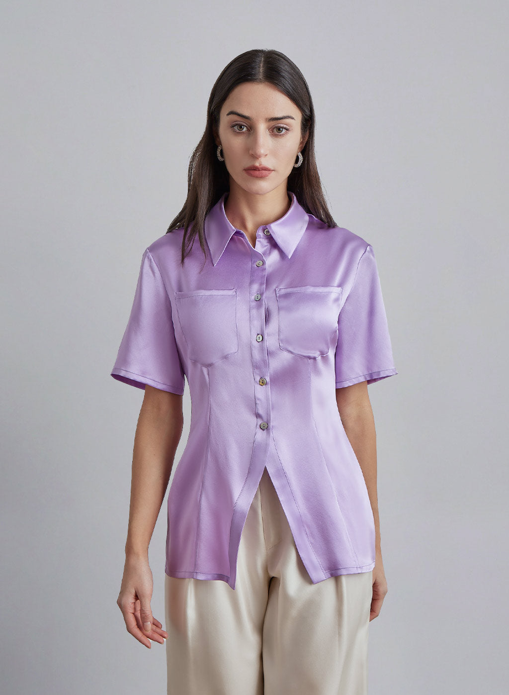 Fitted Short Sleeve Silk Shirt image 0